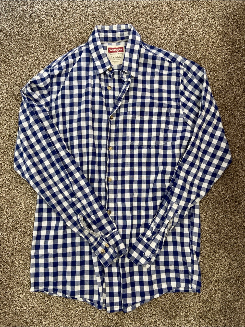 Wrangler Blue and White Gingham Button-Down Shirt